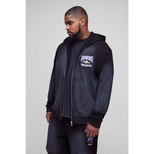 Grande taille - Sweat à capuche délavé à imprimé graffiti - XXXXL - Boohooman - Modalova