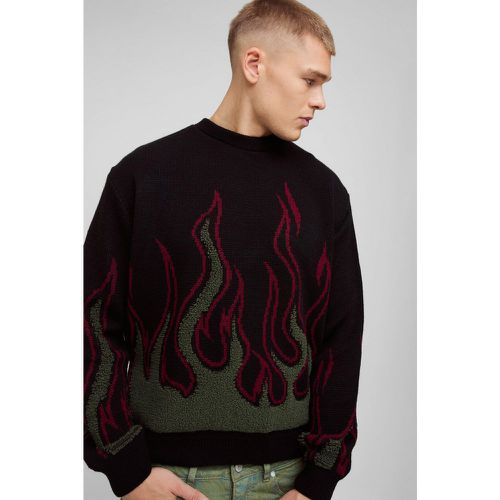 Pull oversize en maille texturé à imprimé flammes - S - Boohooman - Modalova