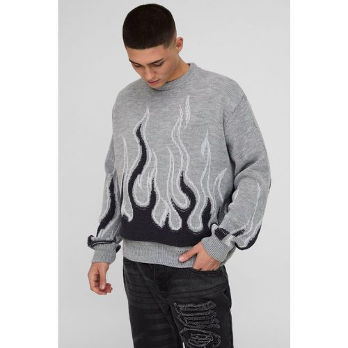 Pull oversize en maille texturé à imprimé flammes - S - Boohooman - Modalova