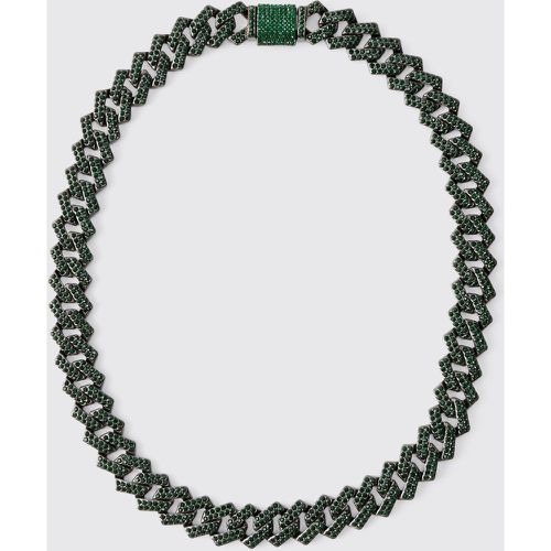 Collier cubain strassé vert - ONE SIZE - Boohooman - Modalova