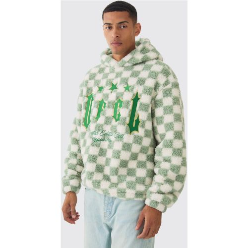 Sweat à capuche oversize en polaire imprimé à carreaux - XL - Boohooman - Modalova