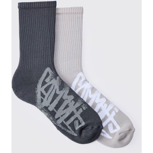 Lot de 2 paires de chaussettes côtelées à imprimé graffiti - ONE SIZE - Boohooman - Modalova