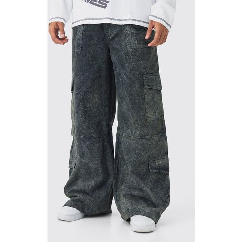 Pantalon cargo large délavé à taille élastiquée - 28 - Boohooman - Modalova