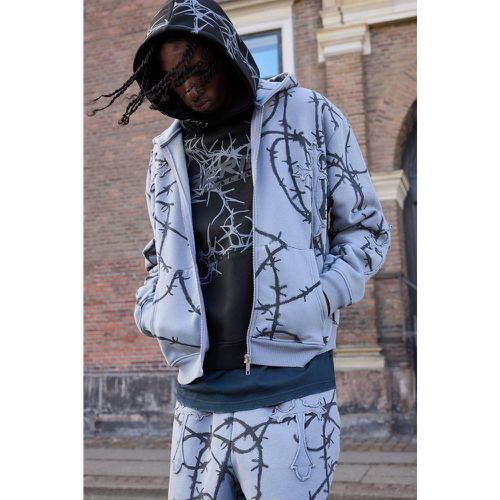 Sweat à capuche oversize zippé délavé à écusson croisé - S - Boohooman - Modalova