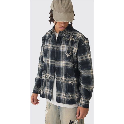 Chemise oversize à carreaux et écusson croix - L - Boohooman - Modalova