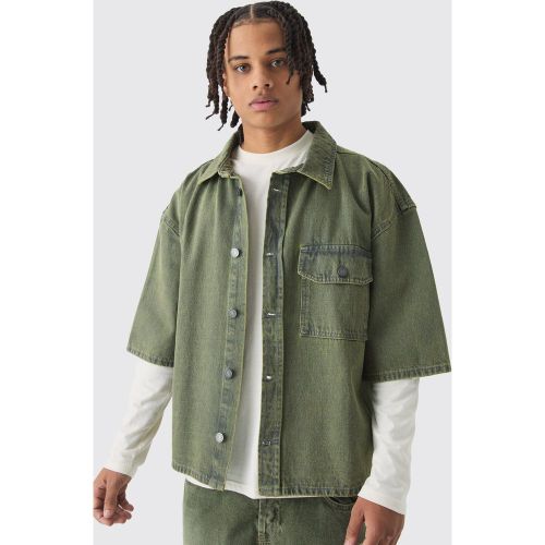 Surchemise oversize en jean à manches 3/4 - L - Boohooman - Modalova
