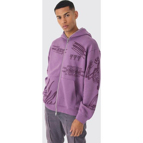 Sweat à capuche oversize zippé à imprimé dessin - S - Boohooman - Modalova