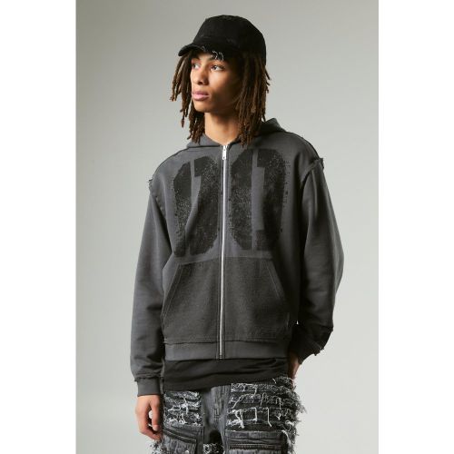 Sweat à capuche oversize universitaire à bords bruts homme - S - Boohooman - Modalova