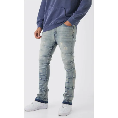 Jean flare skinny délavé à détails pincés - 28R - Boohooman - Modalova