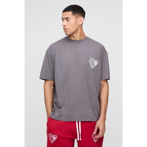 T-shirt oversize épais à écusson cœur - S - Boohooman - Modalova