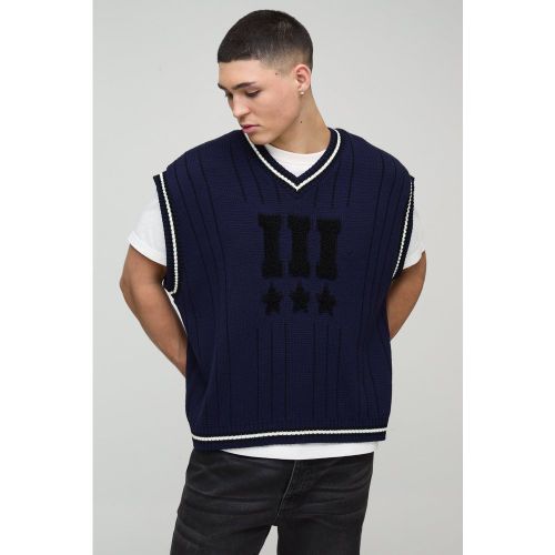 Pull universitaire oversize à col V et rayures - L - Boohooman - Modalova