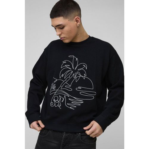 Sweat oversize en tissu gaufré à broderie - S - Boohooman - Modalova