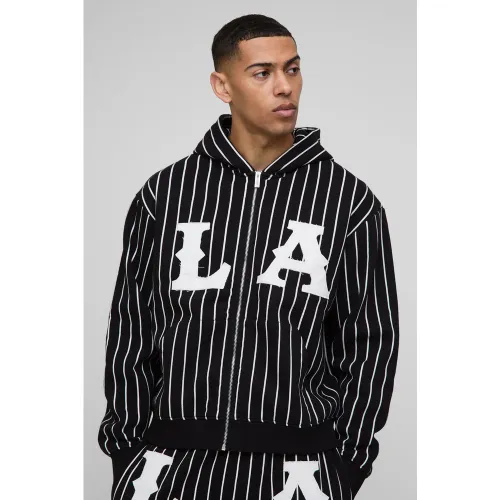 Sweat à capuche oversize zippé à rayures fines - S - Boohooman - Modalova