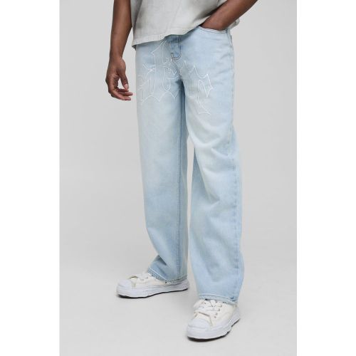 Jean large à broderie étoile - 28R - Boohooman - Modalova