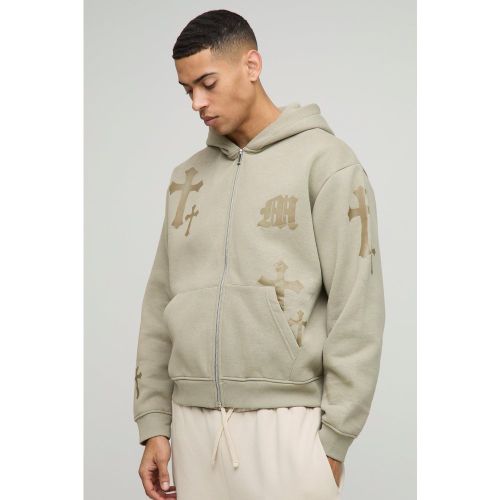 Sweat à capuche oversize zippé à imprimé graffiti - S - Boohooman - Modalova