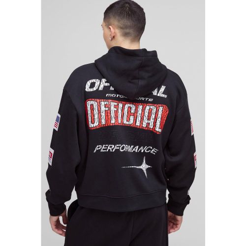 Sweat à capuche oversize zippé à écusson moto - S - Boohooman - Modalova