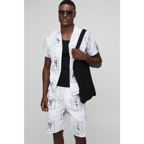 Ensemble en popeline à broderie avec chemise et short - S - Boohooman - Modalova