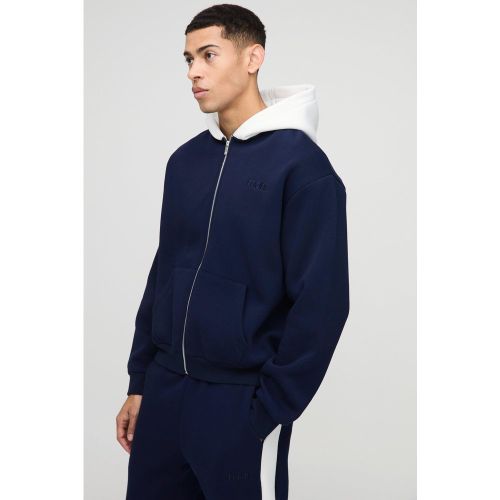 Oversized Boxy Man Colour Block Zip Through Hoodie - M - Boohooman - Modalova