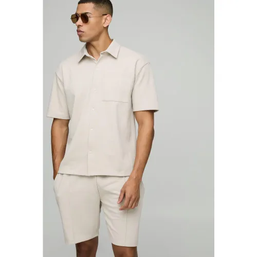 Chemise oversize piqué en jersey - S - Boohooman - Modalova