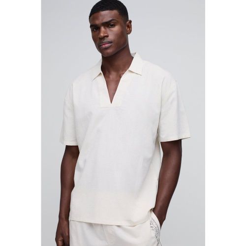 Chemise oversize à col V en lin - S - Boohooman - Modalova