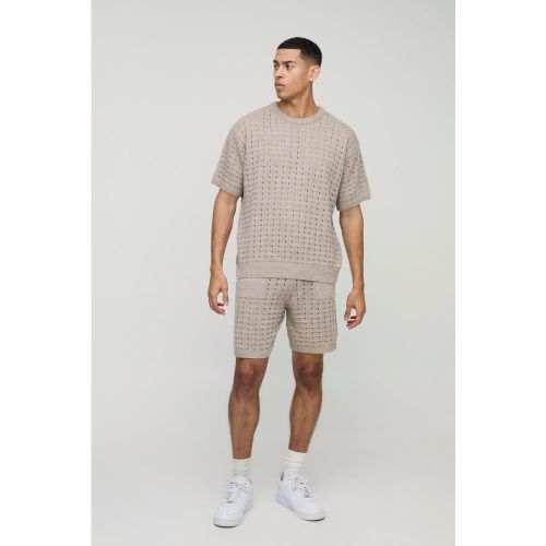 Ensemble oversize en maille avec t-shirt et short - S - Boohooman - Modalova