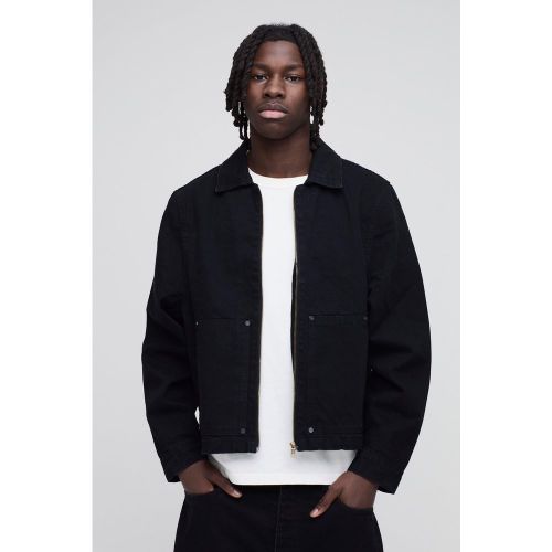 Veste Harrington en jean à imprimé charpentier - S - Boohooman - Modalova