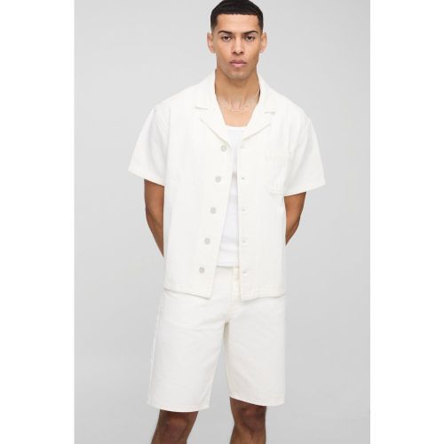 Chemise oversize en jean écru à manches courtes - S - Boohooman - Modalova