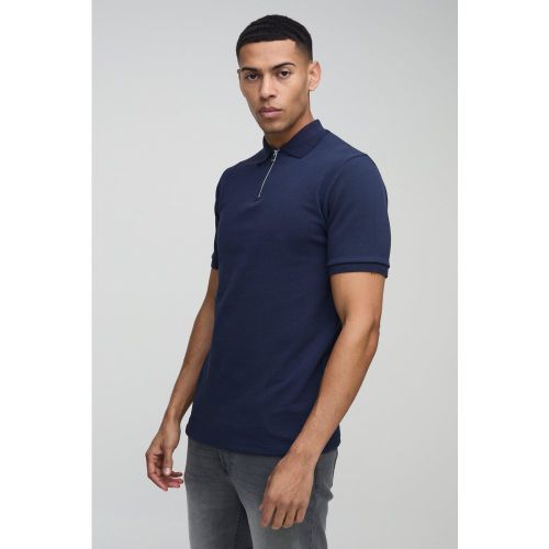 Polo cintré zippé à surpiqûres - S - Boohooman - Modalova