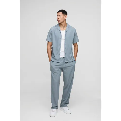 Ensemble en tissu gaufré avec chemise et pantalon - S - Boohooman - Modalova