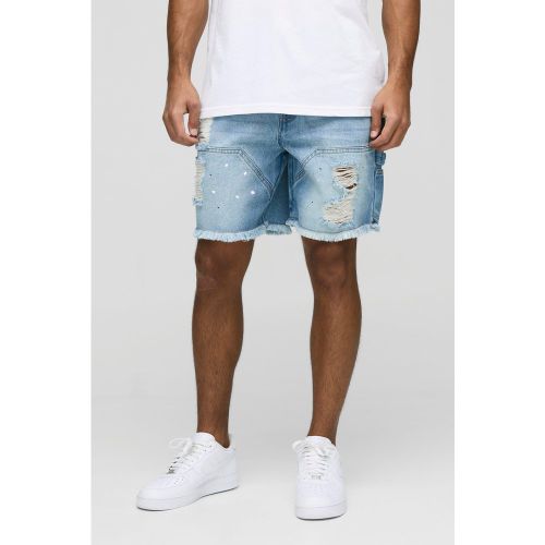 Short charpentier large en jean à taches de peinture - 28 - Boohooman - Modalova
