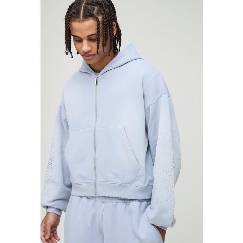 Sweat à capuche zippé délavé à strass homme - S - Boohooman - Modalova