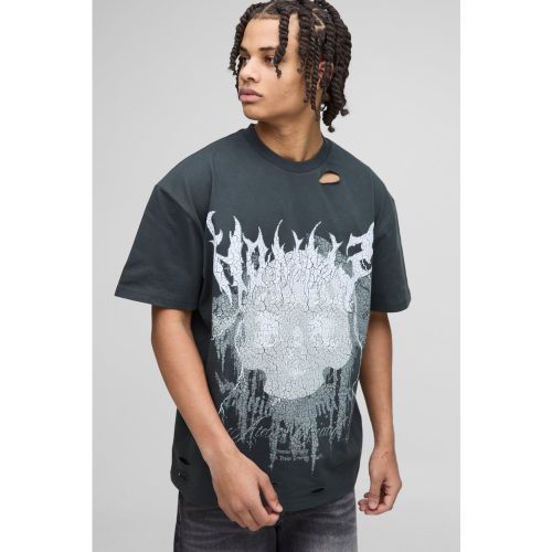 T-shirt oversize déchiré imprimé - S - Boohooman - Modalova