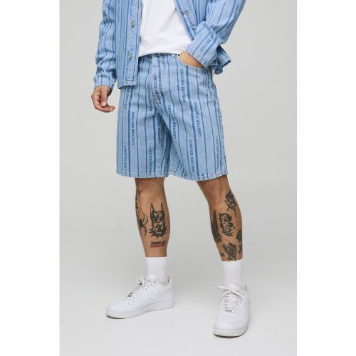 Short en jean à rayures et motif laser - 28 - Boohooman - Modalova