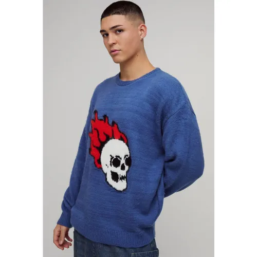 Oversized Skull Graphic Fluffy Knitted Jumper - L - boohoo - Modalova