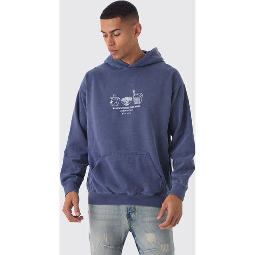 Sweat à capuche délavé à imprimé ramen - L - Boohooman - Modalova