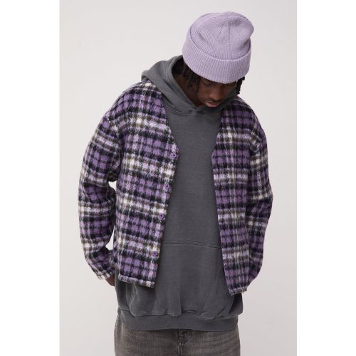 Surchemise oversize sans col en maille brossée - S - Boohooman - Modalova