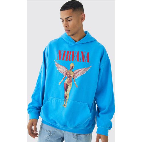 Sweat à capuche oversize délavé à imprimé Nirvana homme - S - Boohooman - Modalova