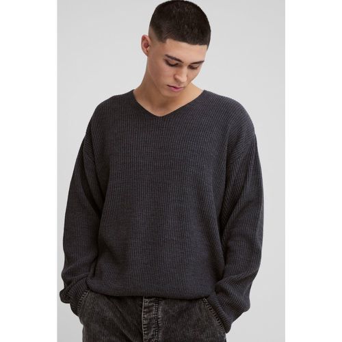 Pull oversize à col V en tissu gaufré - S - Boohooman - Modalova