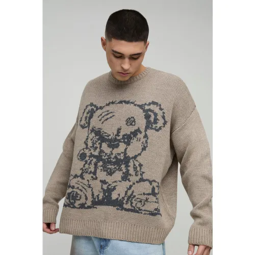 Pull oversize à imprimé ours en peluche - S - Boohooman - Modalova