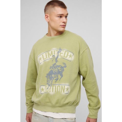Sweat oversize délavé à imprimé western homme - XS - Boohooman - Modalova