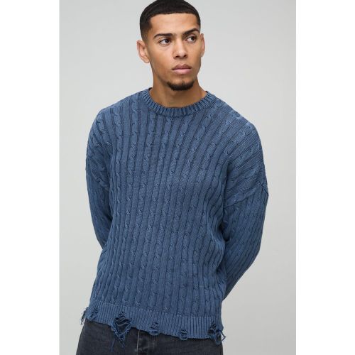 Pull oversize délavé en maille torsadée - L - Boohooman - Modalova