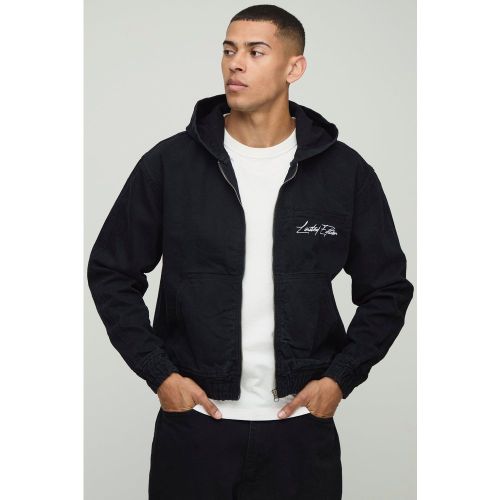 Sweat à capuche oversize en jean à broderie homme - S - Boohooman - Modalova