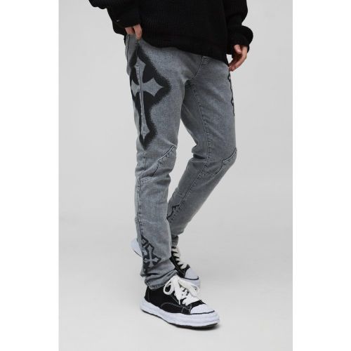 Jean skinny à imprimé graffiti - 30R - Boohooman - Modalova