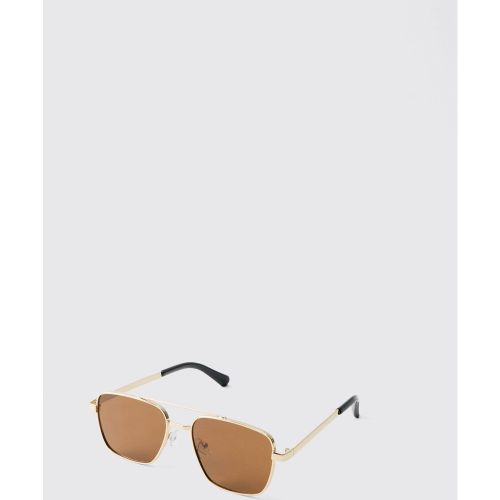 Lunettes de soleil aviateur en métal doré - ONE SIZE - Boohooman - Modalova