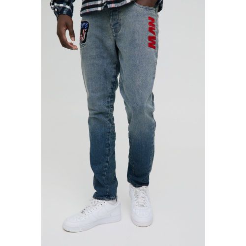 Jean slim délavé à écusson - 28R - Boohooman - Modalova