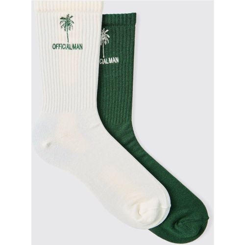 Lot de 2 paires de chaussettes à broderie palmier - Official MAN - ONE SIZE - Boohooman - Modalova