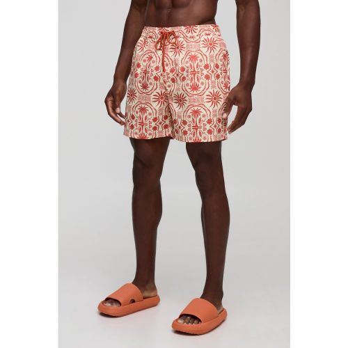 Short de bain mi-long à imprimé abstrait - S - Boohooman - Modalova