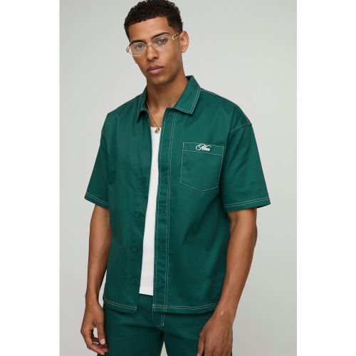 Surchemise en twill à manches courtes et coutures contrastantes - S - Boohooman - Modalova