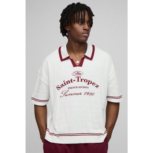 Polo oversize à col V et imprimé Saint Tropez - S - Boohooman - Modalova