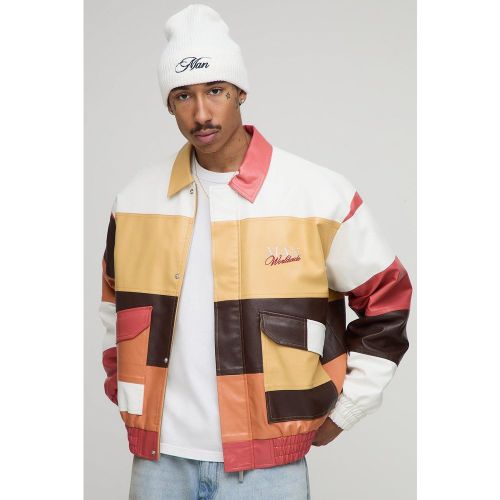 Oversized Fit Colour Block PU Bomber Jacket - S - Boohooman - Modalova
